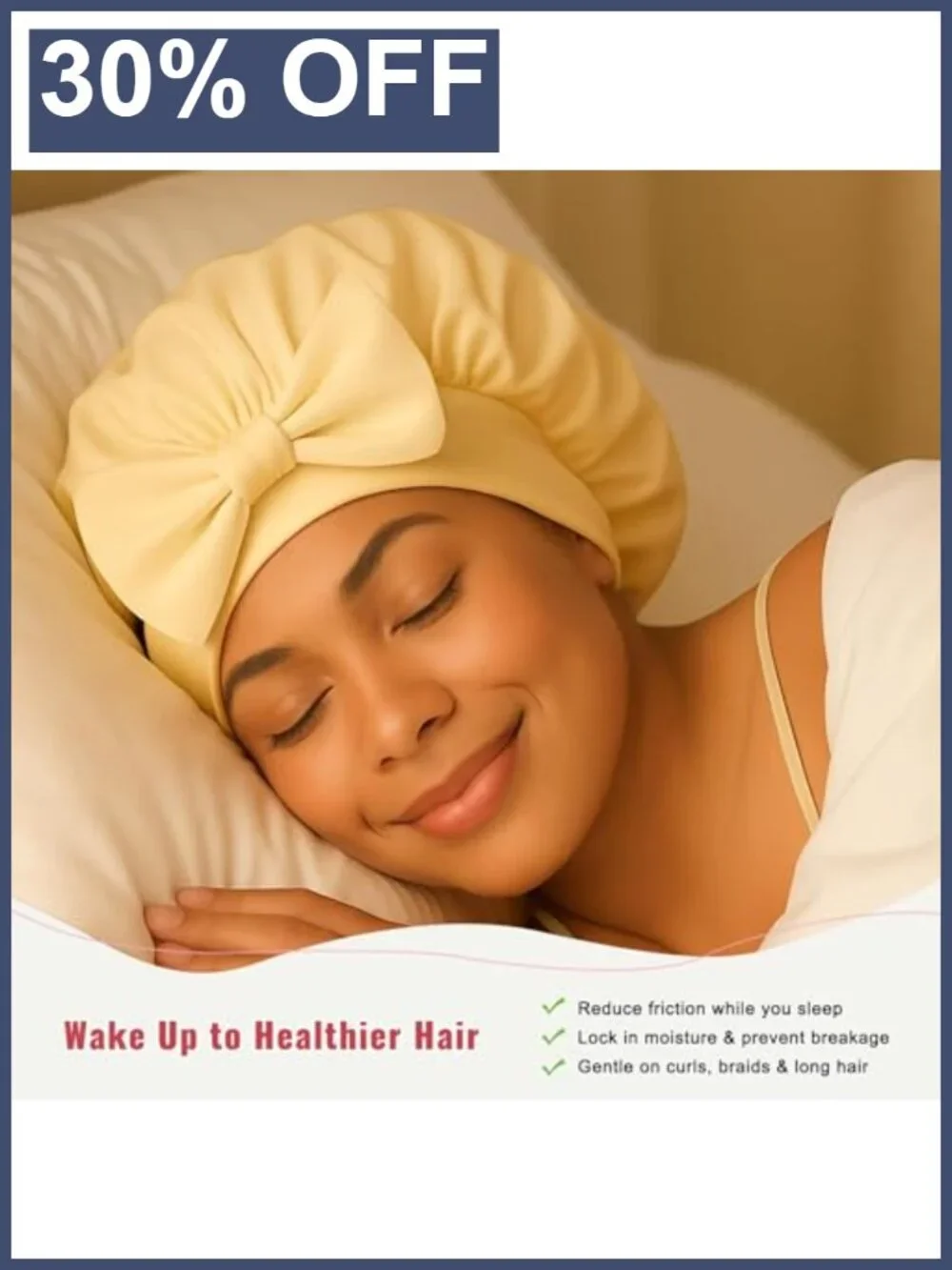 Silk Satin Sleep Bonnet with Long Tie Straps for Curly Natural Hair | Double